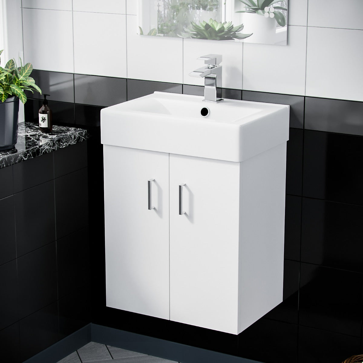 Nanuya 450mm White Gloss Wall Hung Basin Vanity Unit Flat Pack