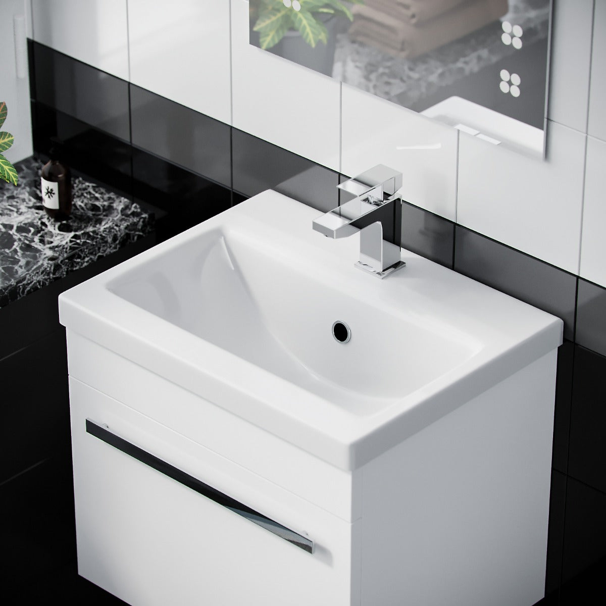 Nanuya 500mm Wall Hung 1 Drawer Vanity Unit Gloss White And Complete Toilet Set