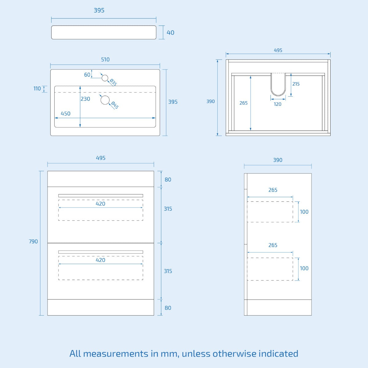 Nanuya 1700mm Bath, Close Coupled Toilet & 500 mm 2 Drawer Vanity Basin Cabinet