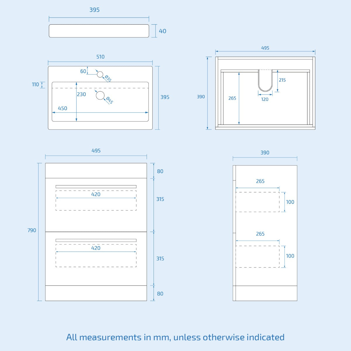 Nanuya 500mm Floorstanding 2 Drawer Vanity Unit & Curved BTW Toilet White