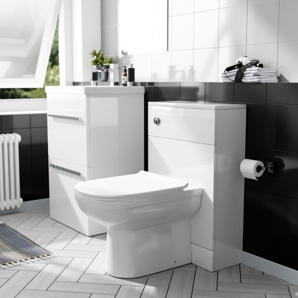 Nanuya 500mm Floorstanding 2 Drawer Vanity Unit & Curved BTW Toilet White