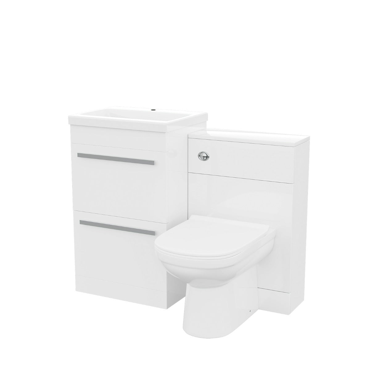 Nanuya 500mm Floorstanding 2 Drawer Vanity Unit & Curved BTW Toilet White