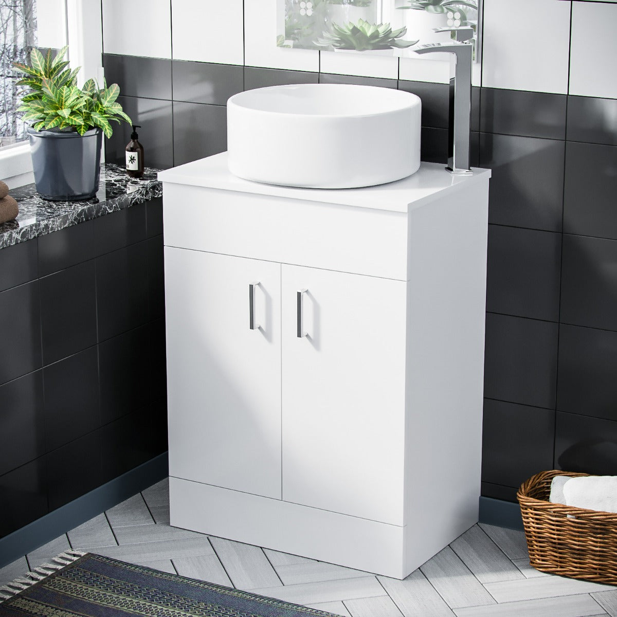 Nanuya 500mm White Vanity Cabinet and Rounded Counter Top Basin Sink Unit