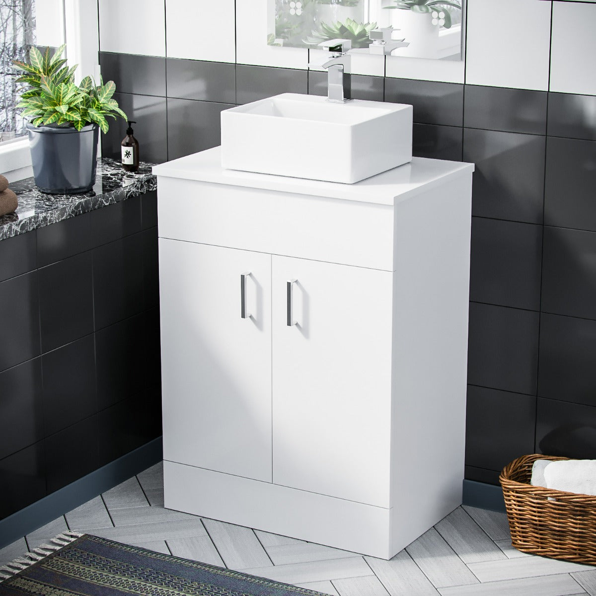 Nanuya 500mm White Vanity Cabinet and Small Rectangle Counter Top Basin Unit