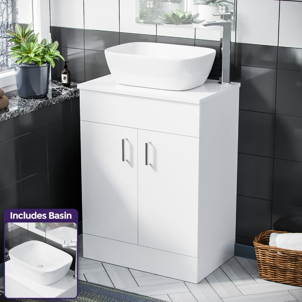 Nanuya 500mm White Vanity Cabinet and Rectangle Curved Edges Counter Top Basin