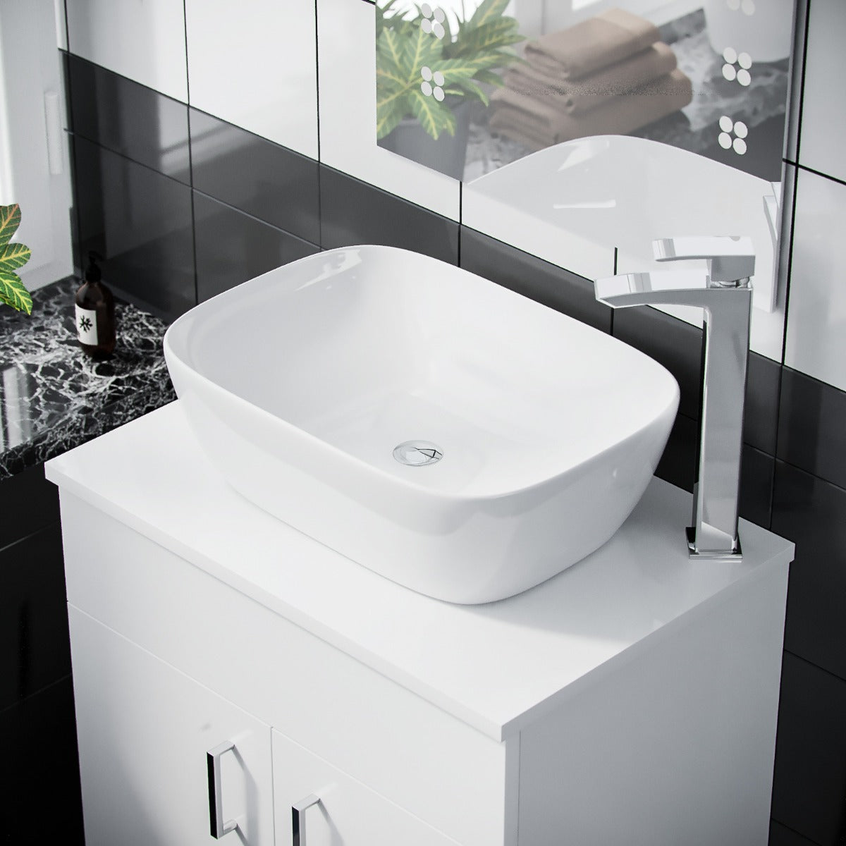 Nanuya 500mm White Vanity Cabinet and Rectangle Curved Edges Counter Top Basin