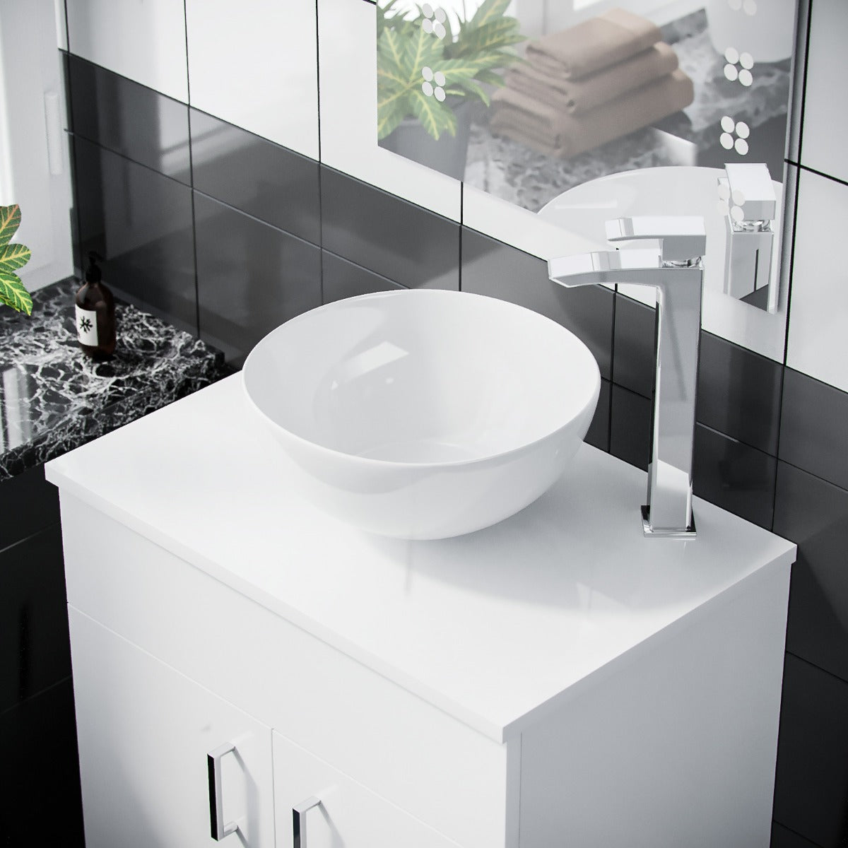 Nanuya 500mm White Vanity Cabinet And Round Bowl Counter Top Basin Sink Unit