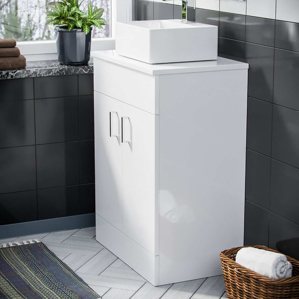 Nanuya 500mm White Vanity Cabinet and Small Rectangle Counter Top Basin Unit