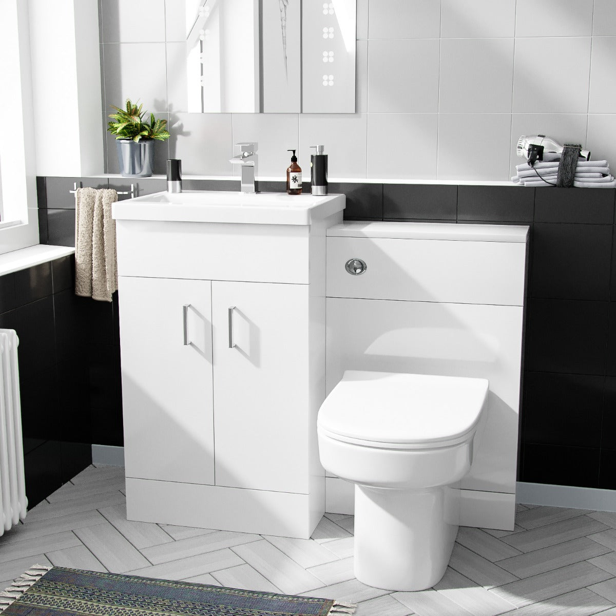 Nanuya 500mm Vanity Basin FP, WC Unit & Chem Back to Wall White