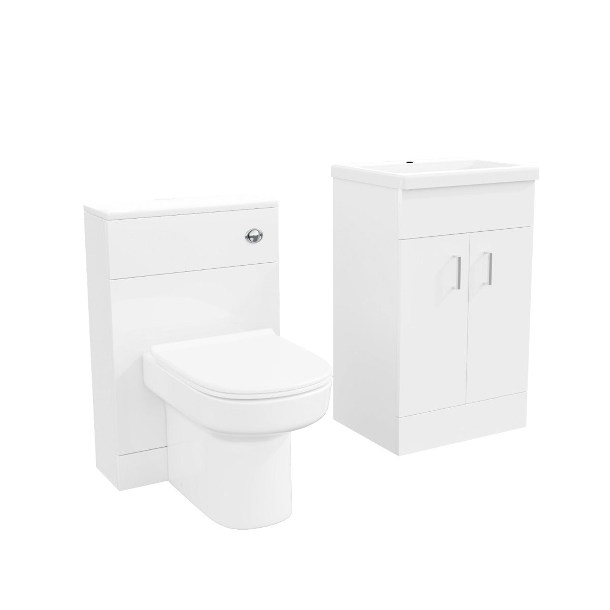 Nanuya 500mm Vanity Basin FP, WC Unit & Chem Back to Wall White