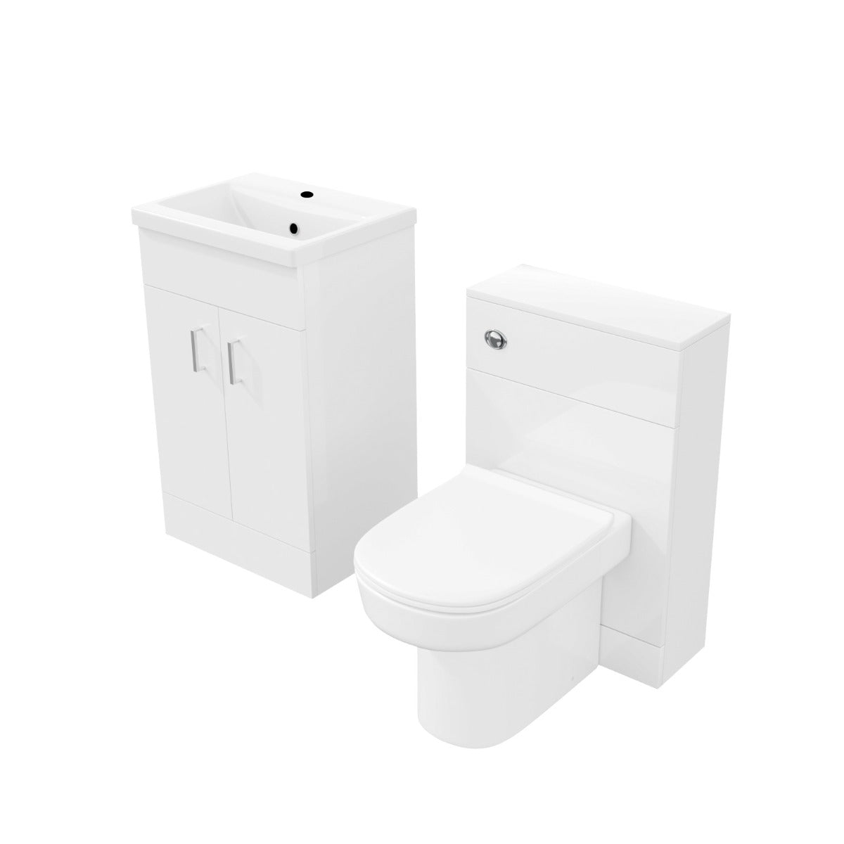 Nanuya 500mm Vanity Basin FP, WC Unit & Chem Back to Wall White