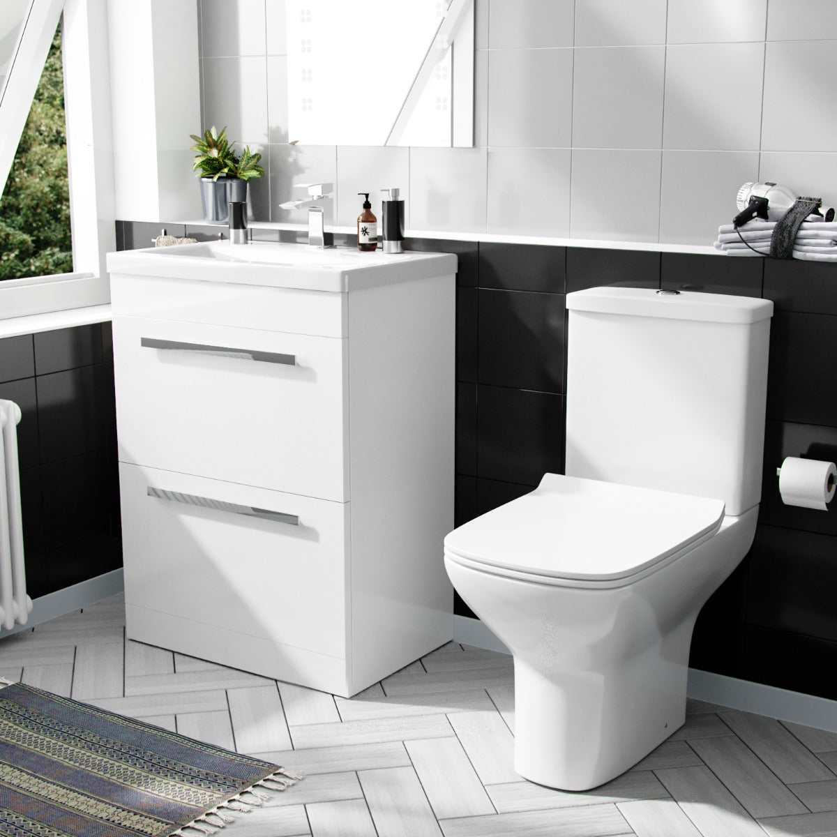 Nanuya 600mm Floorstanding 2 Drawer Vanity Basin Unit & Rimless Close Coupled Toilet White