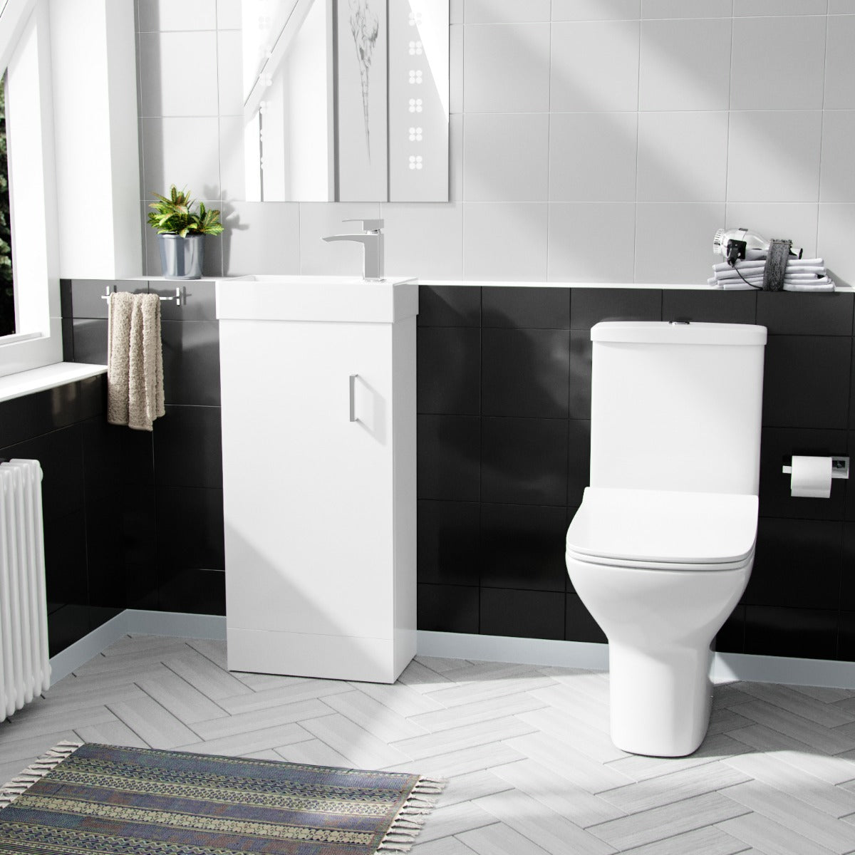 Nanuya 400mm Cloakroom Vanity Basin Unit & Rimless Close Coupled Toilet White