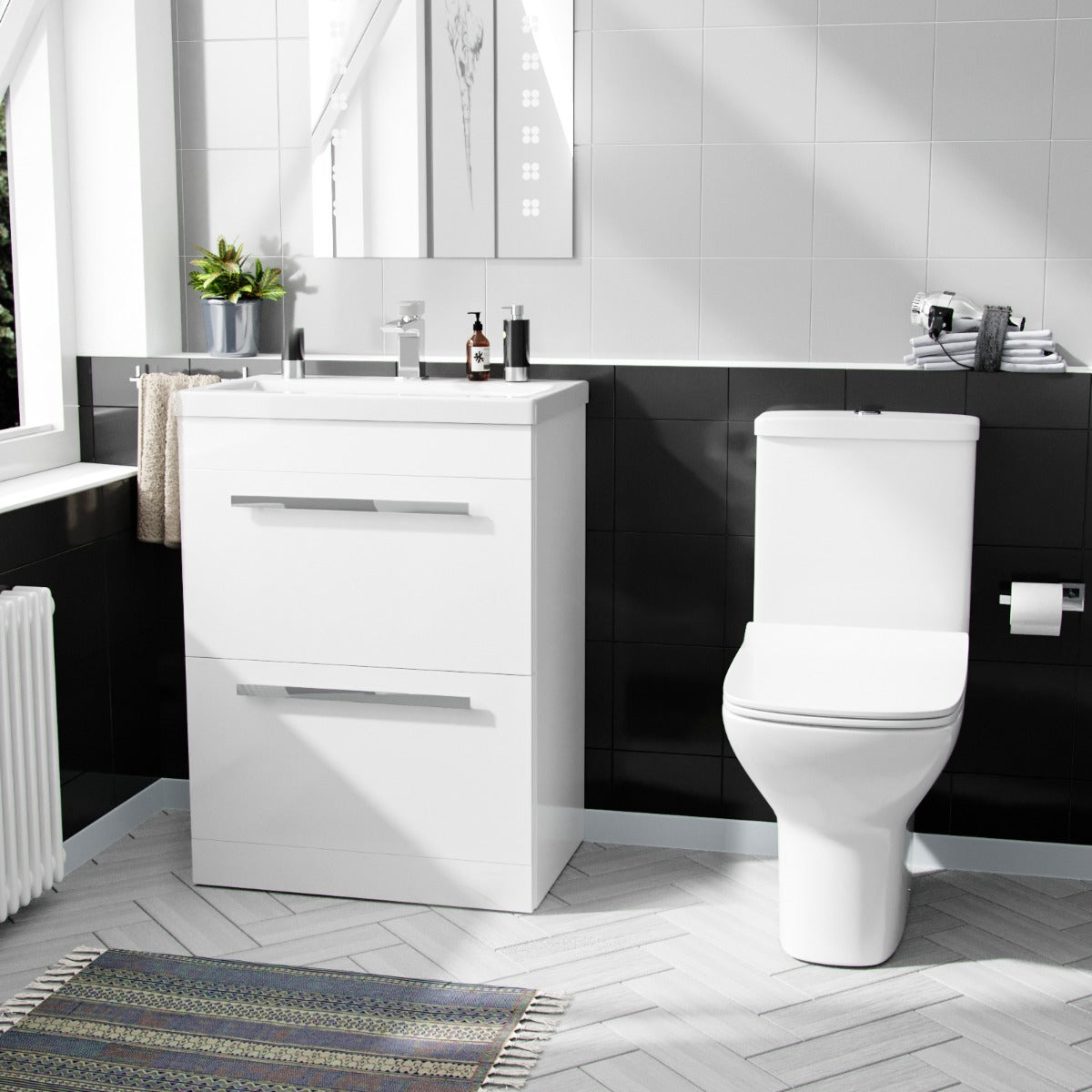 Nanuya 600mm Floorstanding 2 Drawer Vanity Basin Unit & Rimless Close Coupled Toilet White