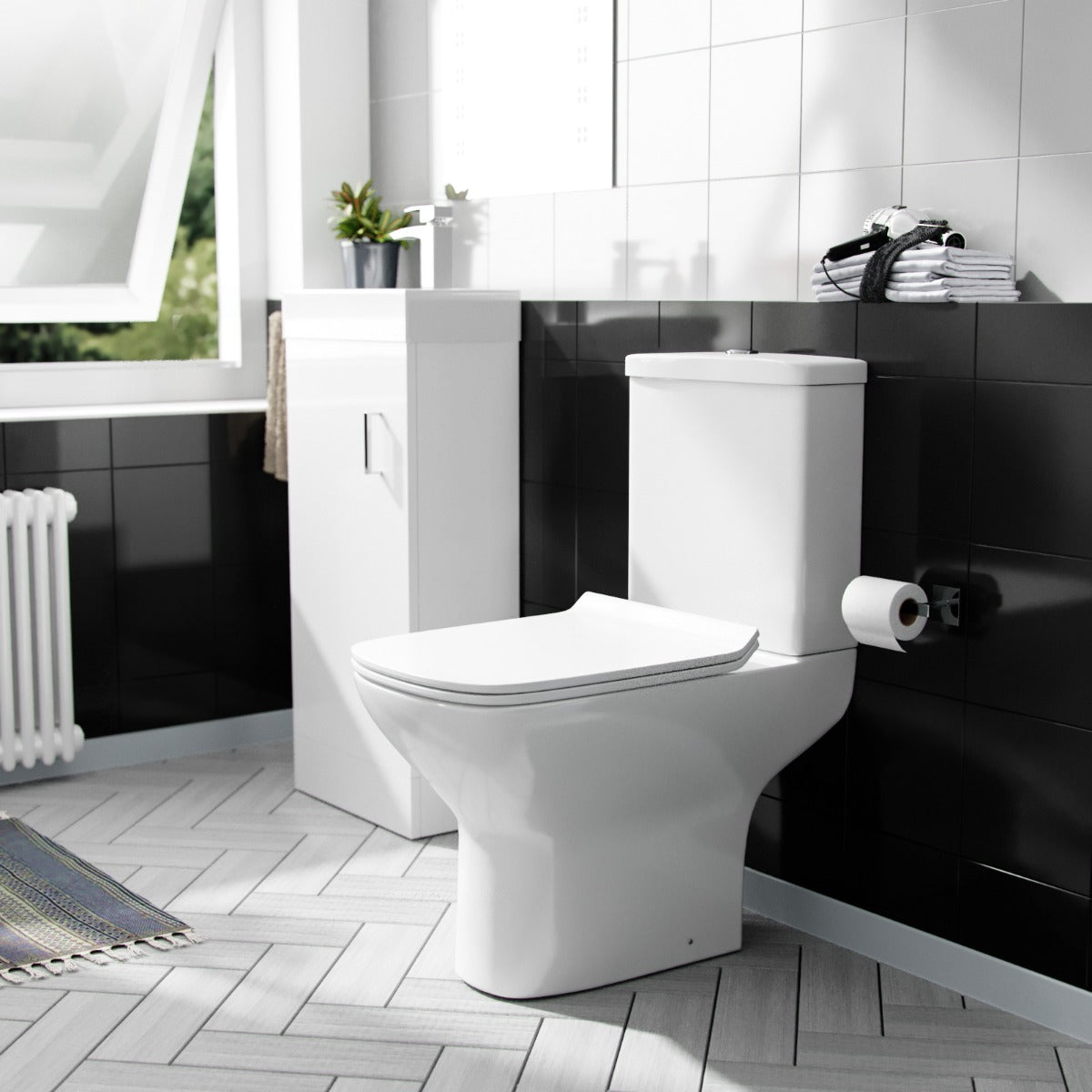 Nanuya 400mm Cloakroom Vanity Basin Unit & Rimless Close Coupled Toilet White