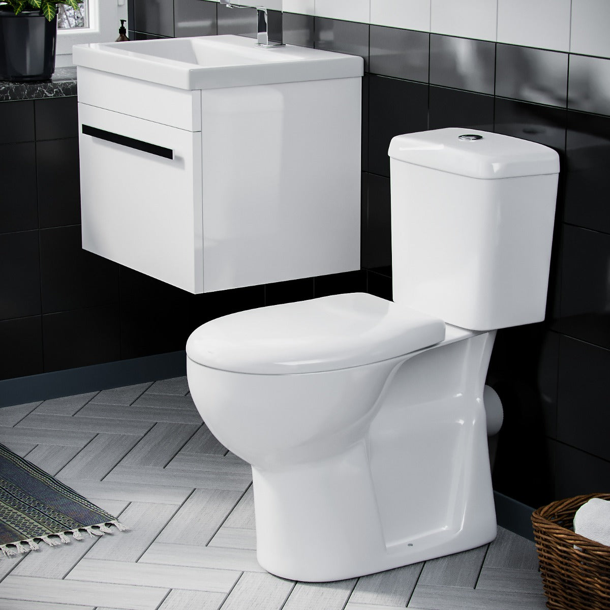 Nanuya 500mm Wall Hung 1 Drawer Vanity Unit Gloss White And Complete Toilet Set