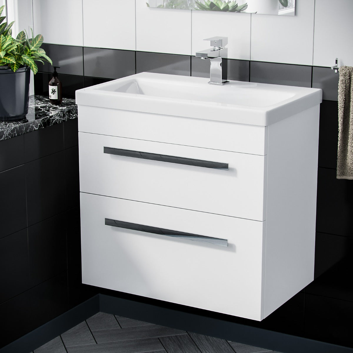 Nanuya 600mm Wall Hung 2 Drawer Vanity Basin Unit White