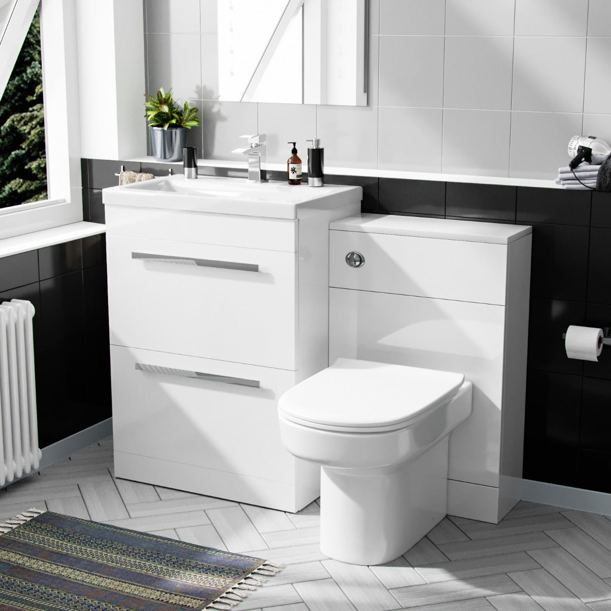 Nanuya 600mm White Floor Standing Vanity Unit, WC Unit & Back To Wall Toilet