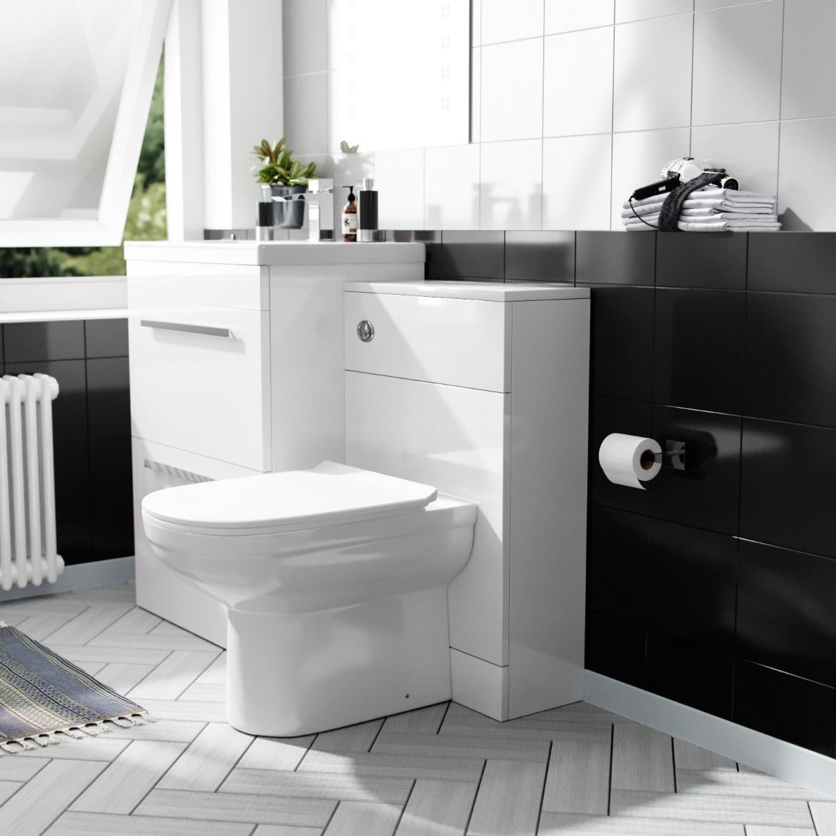 Nanuya 600mm Floorstanding 2 Drawer Vanity Basin Unit, BTW Unit & Curved BTW Toilet White