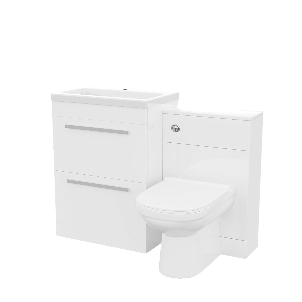 Nanuya 600mm Floorstanding 2 Drawer Vanity Basin Unit, BTW Unit & Curved BTW Toilet White