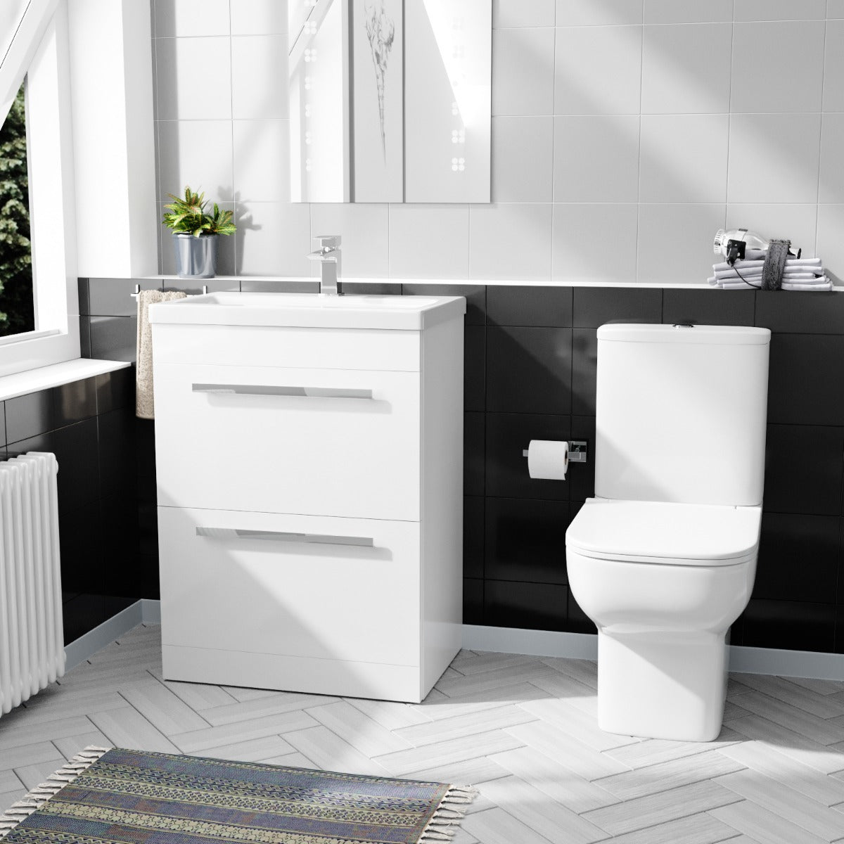 Nanuya 600mm 2 Drawer Vanity Basin Unit & Close Coupled Toilet White