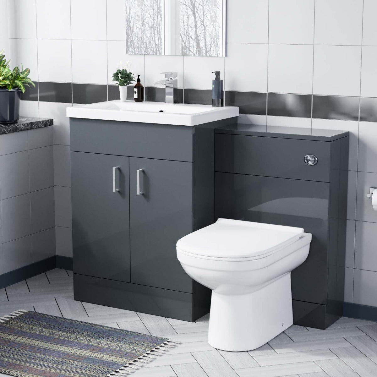 Nanuya Dark Grey 1100mm Grey Vanity Basin WC Unit & Back To Wall Toilet