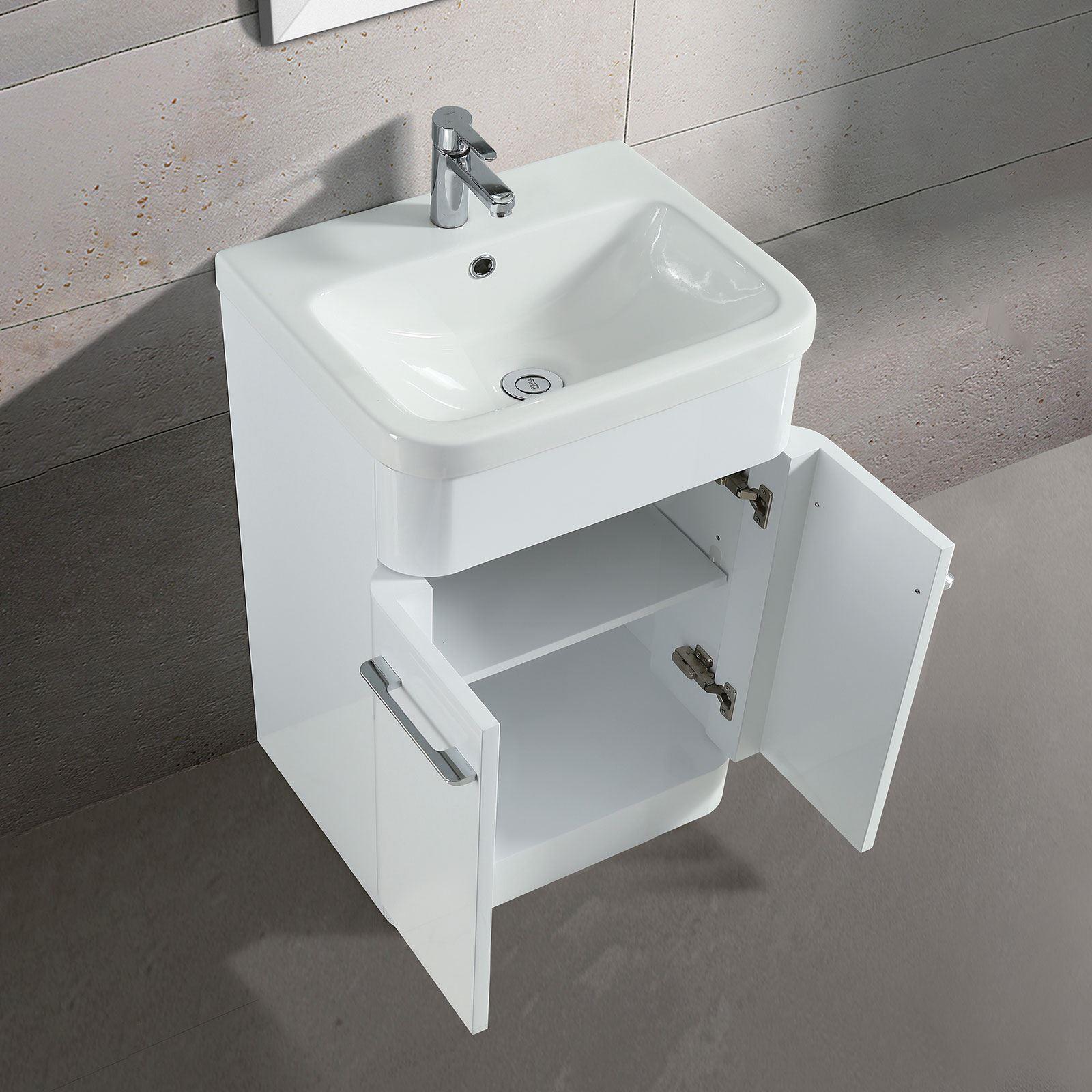 Afern 500mm Freestanding Vanity Unit Ceramic Basin Cabinet Gloss White