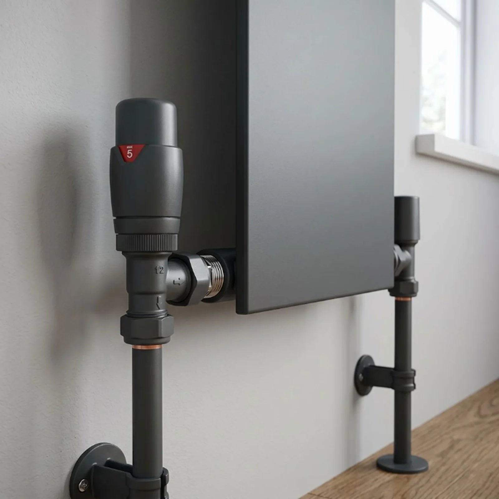 Designer Angled Radiator Valves - Anthracite