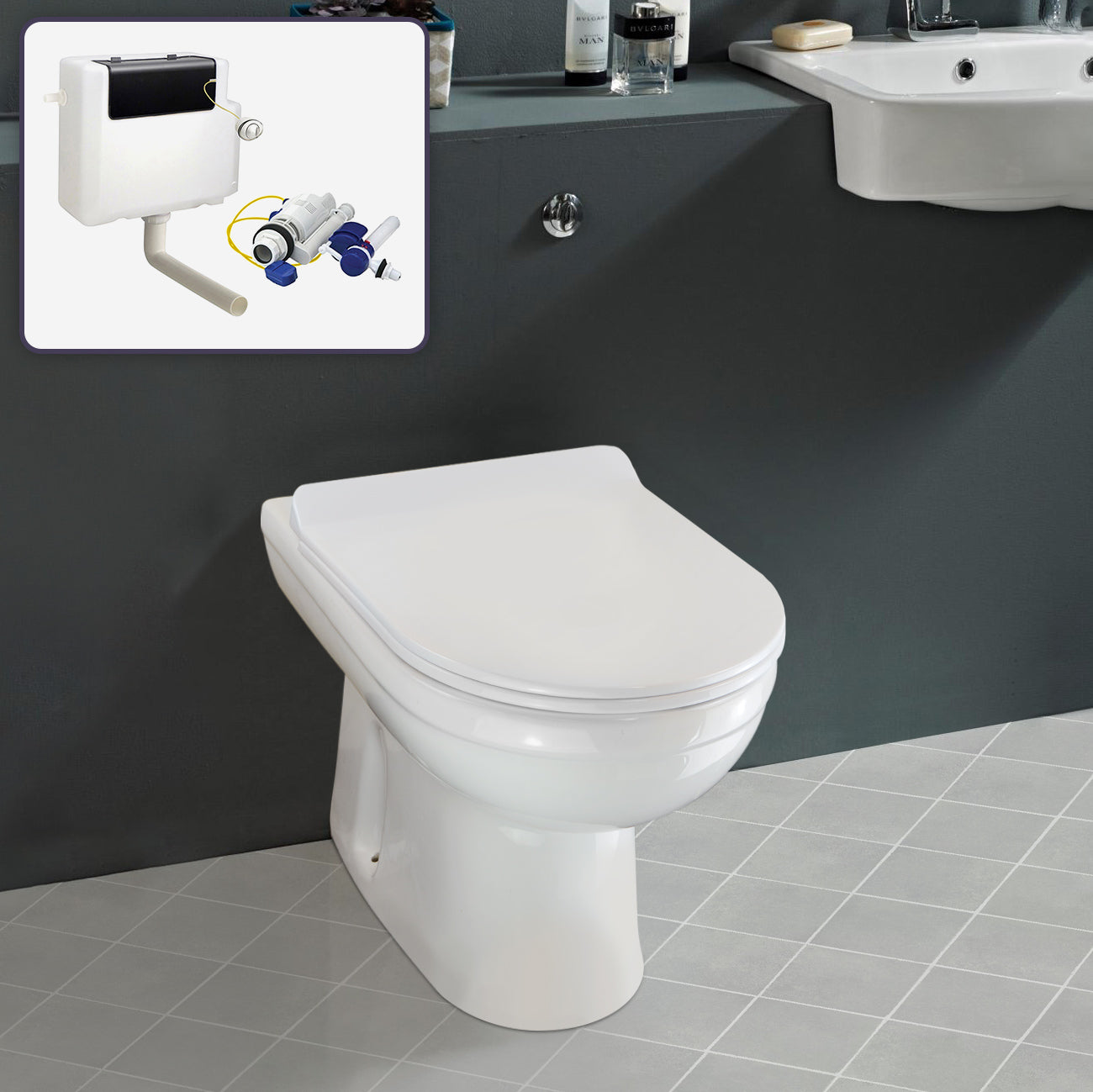 Ingersly Back To Wall Modern Toilet Pan with Soft Close Seat and Concealed Cistern