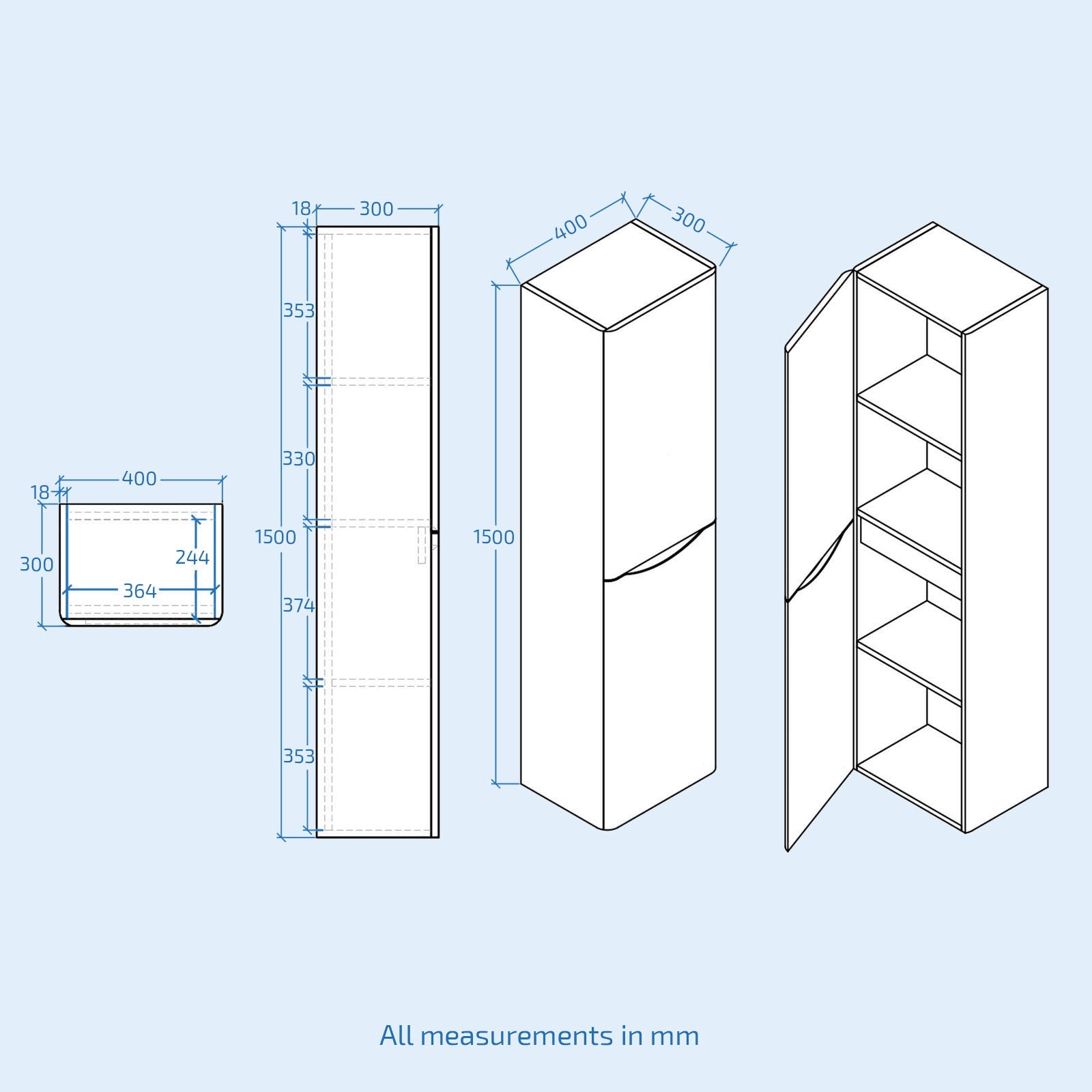 Merton 600mm Grey Wall Hung Vanity Unit Sink + Tall Storage Cabinet Basin