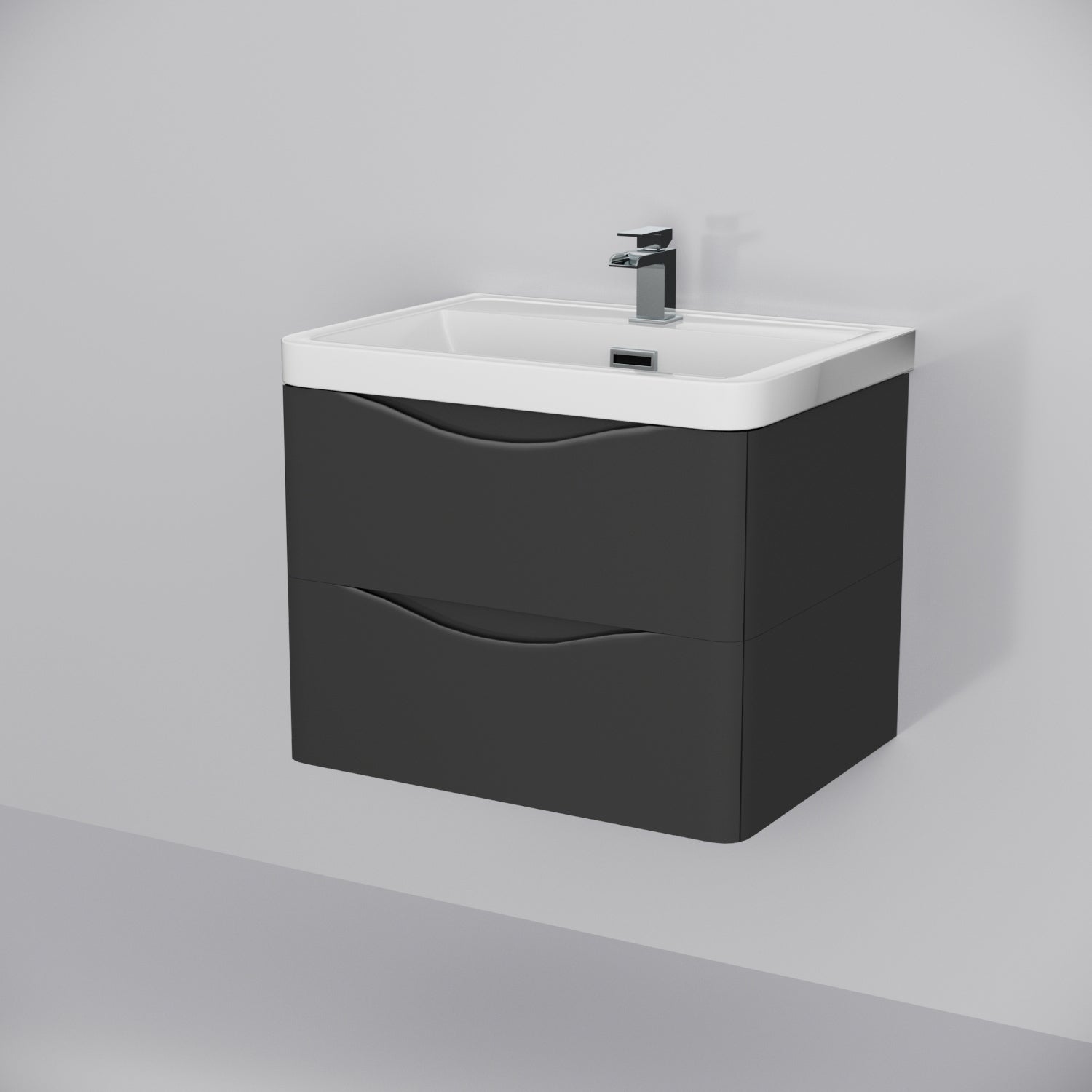 Merton 600mm Bathroom Wall Hung Basin Vanity Unit Dark Grey 2 Drawers Soft Close