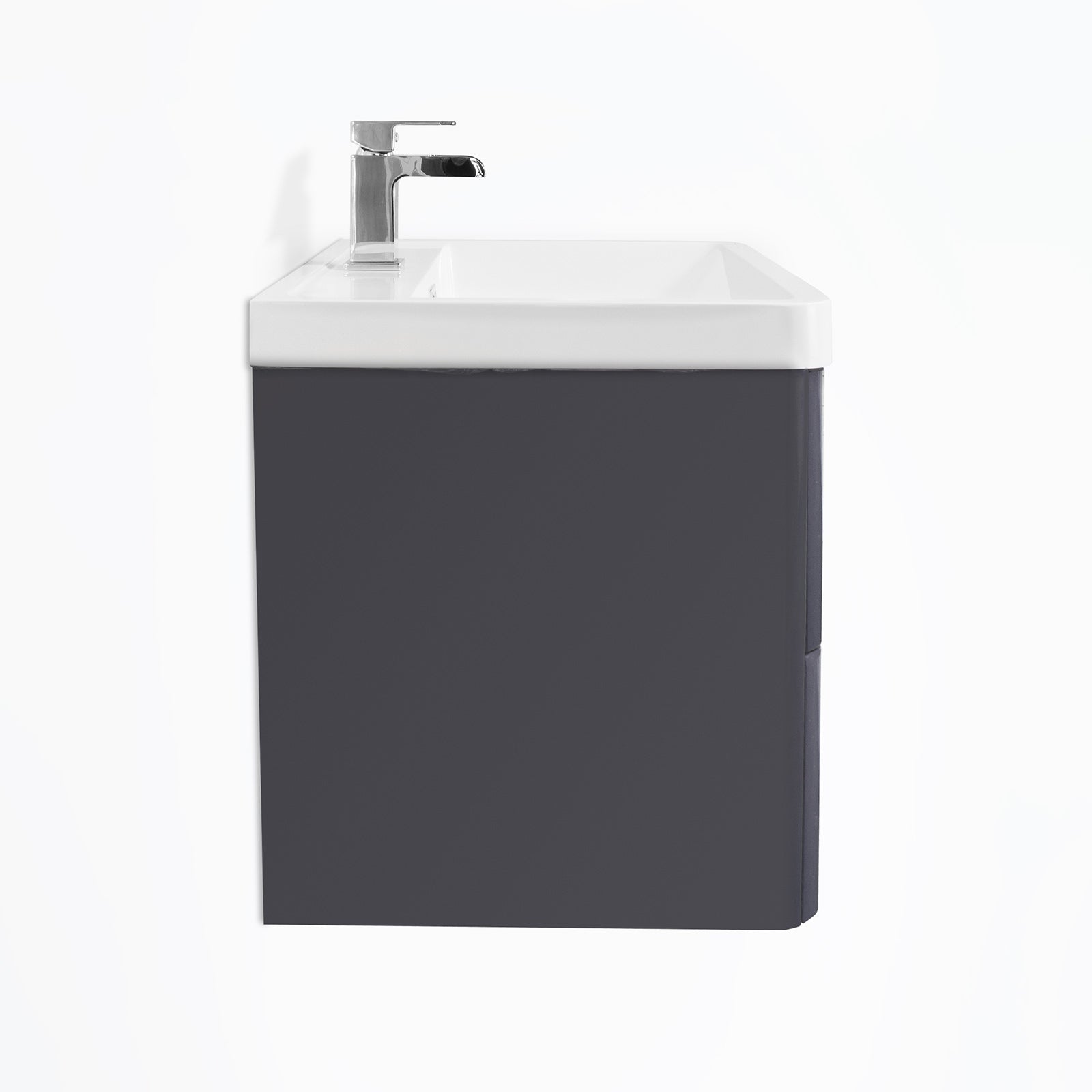 Merton 600mm Grey Wall Hung Vanity Unit Sink + Tall Storage Cabinet Basin