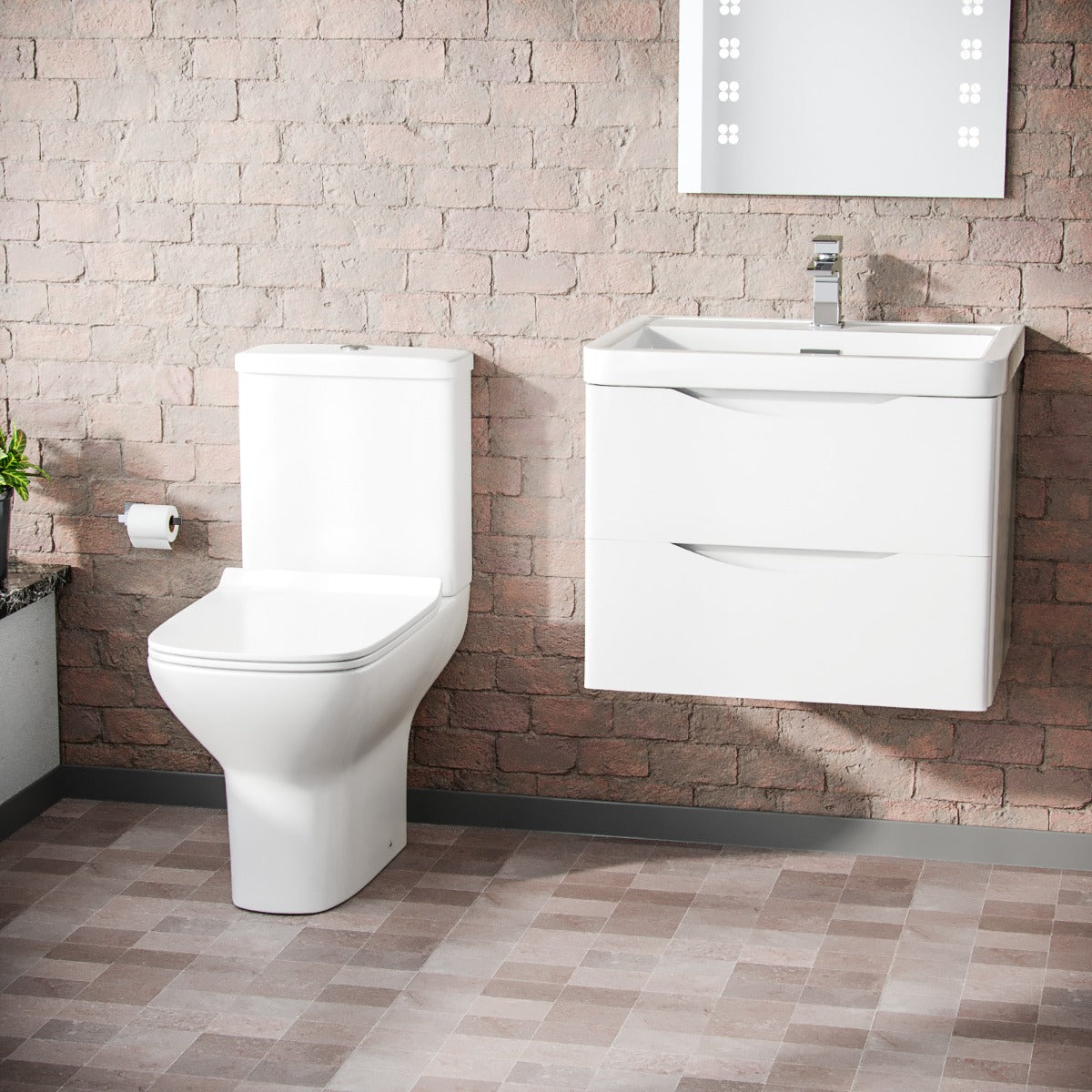 Merton 600mm Wall Hung Vanity Basin Unit & Close Coupled Toilet White