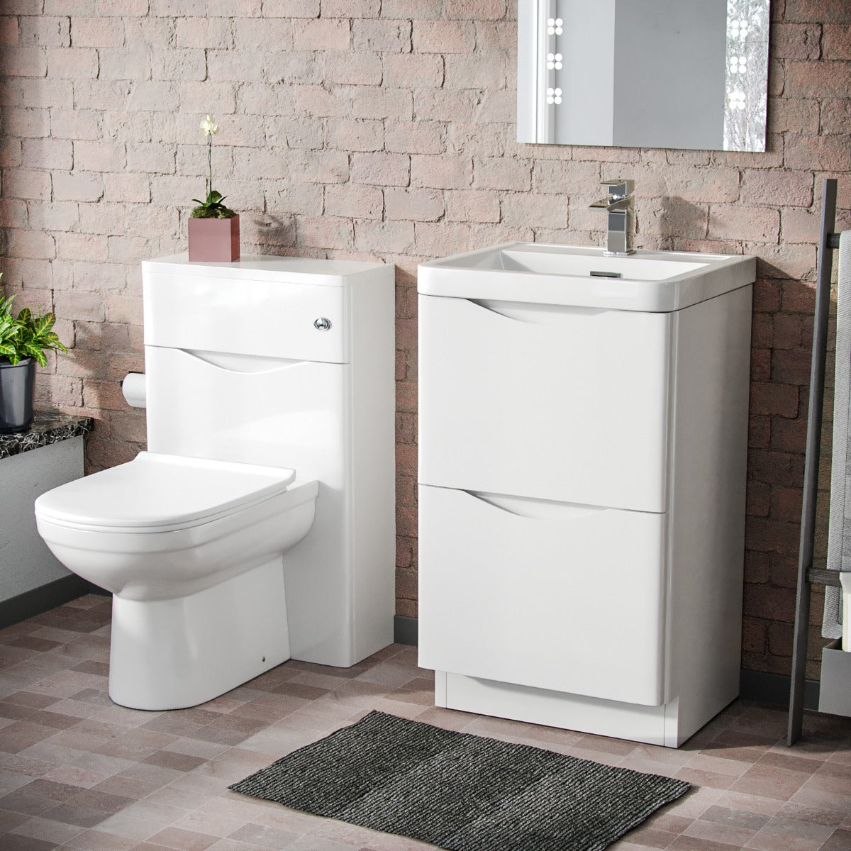 Merton 500mm 2 Drawer Vanity Basin Unit, WC Unit & Elso Back to Wall Toilet White