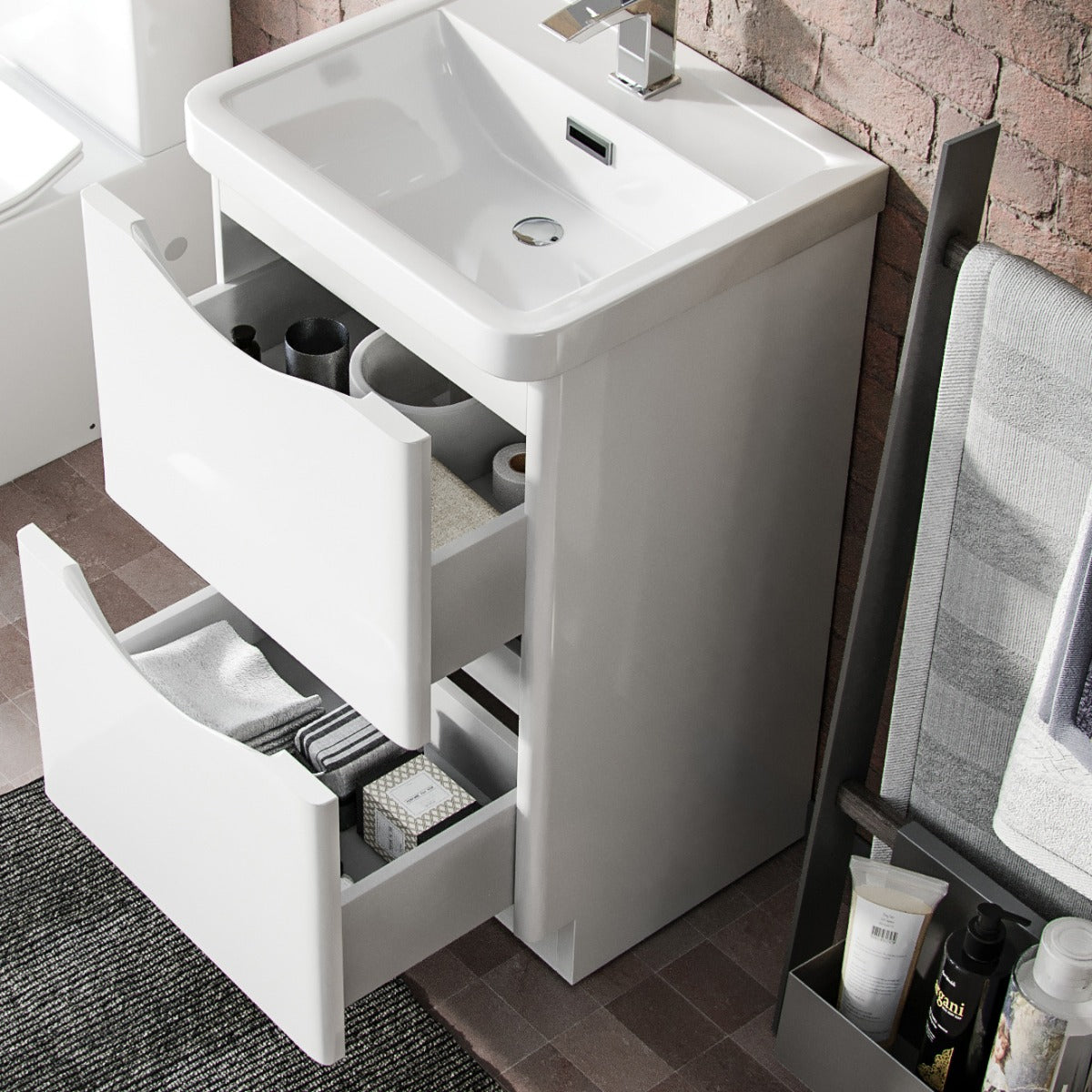 Merton 500mm 2 Drawer Vanity Basin Unit, WC Unit & Elso Back to Wall Toilet White