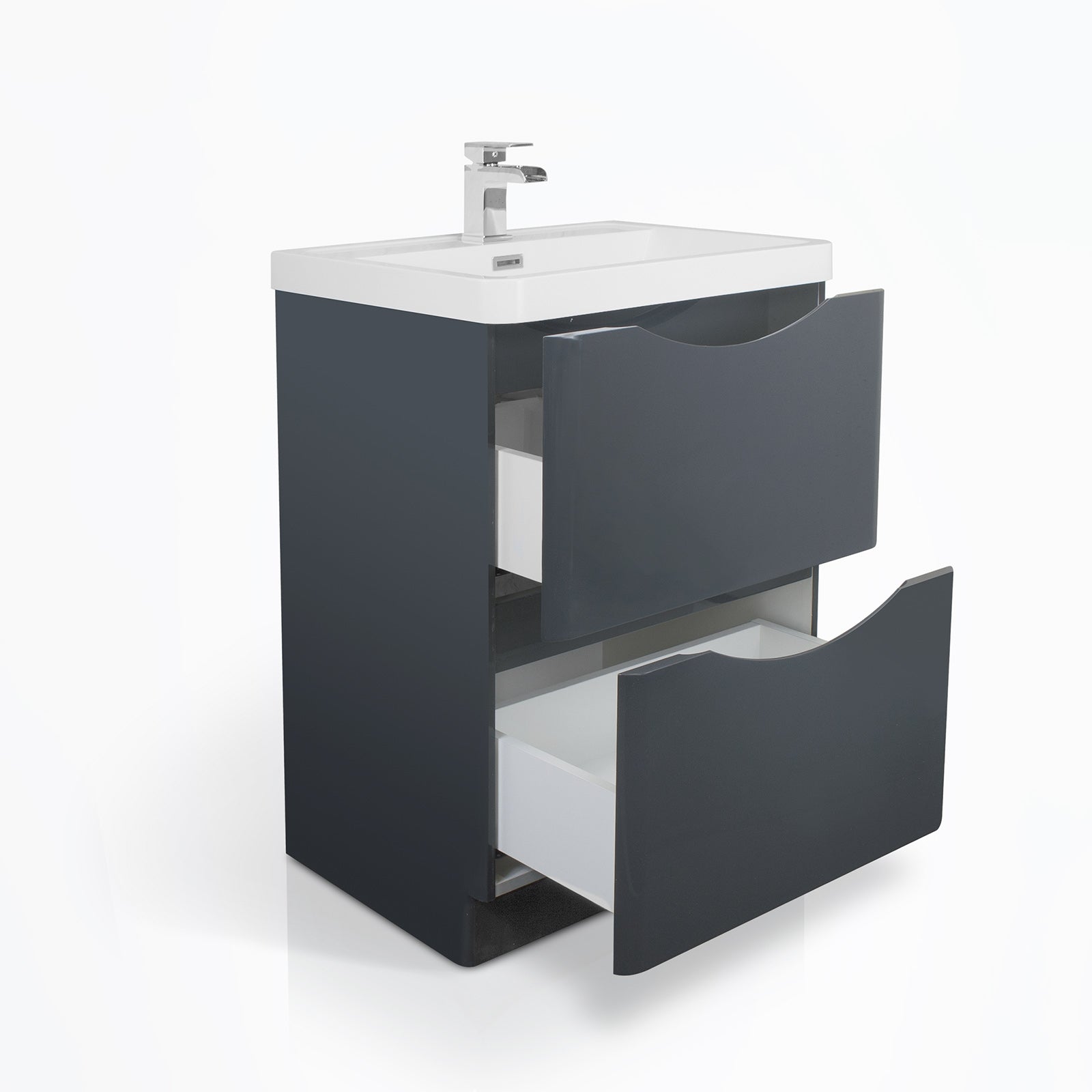 Merton 600mm Dark Grey Freestanding Bathroom Vanity Basin Unit + Wall Hung Tall Storage Cabinet