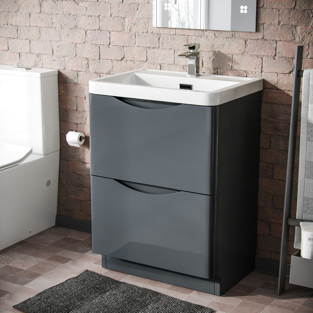 Merton Dark Grey Basin Sink Flat Pack Vanity Unit and Basin Tap with Waste Set