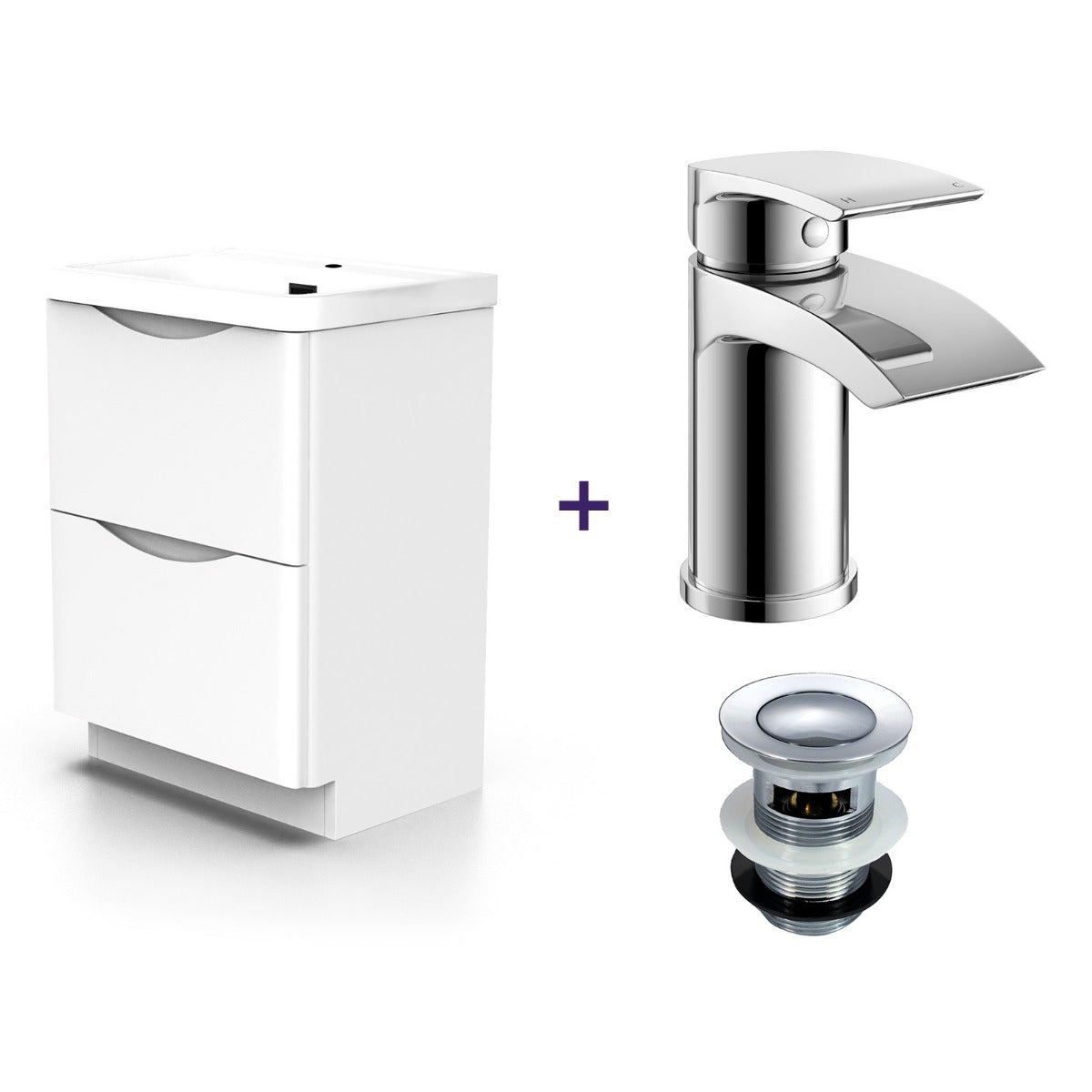 Merton 600mm White Basin Vanity Unit and Tap Set