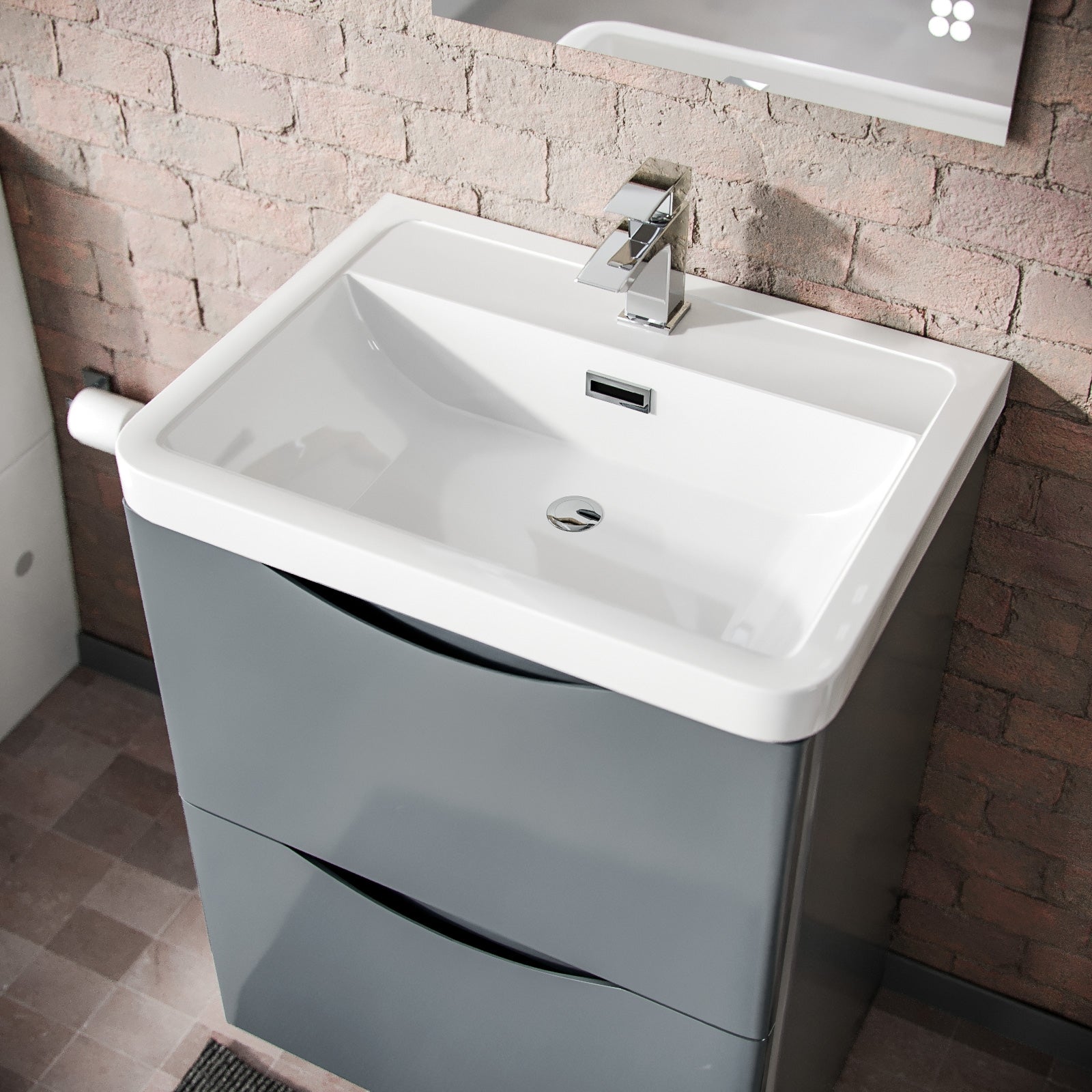 Merton Grey 600 mm Basin Sink Vanity and Rimless Close Coupled Toilet