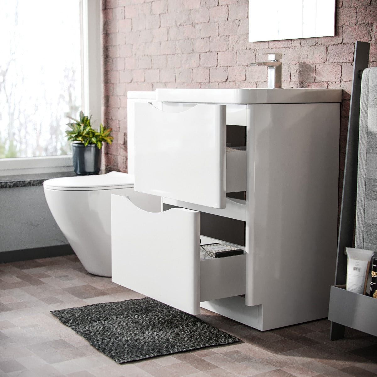 Merton 600mm Basin Vanity Unit & Rimless WC Close Coupled Toilet White