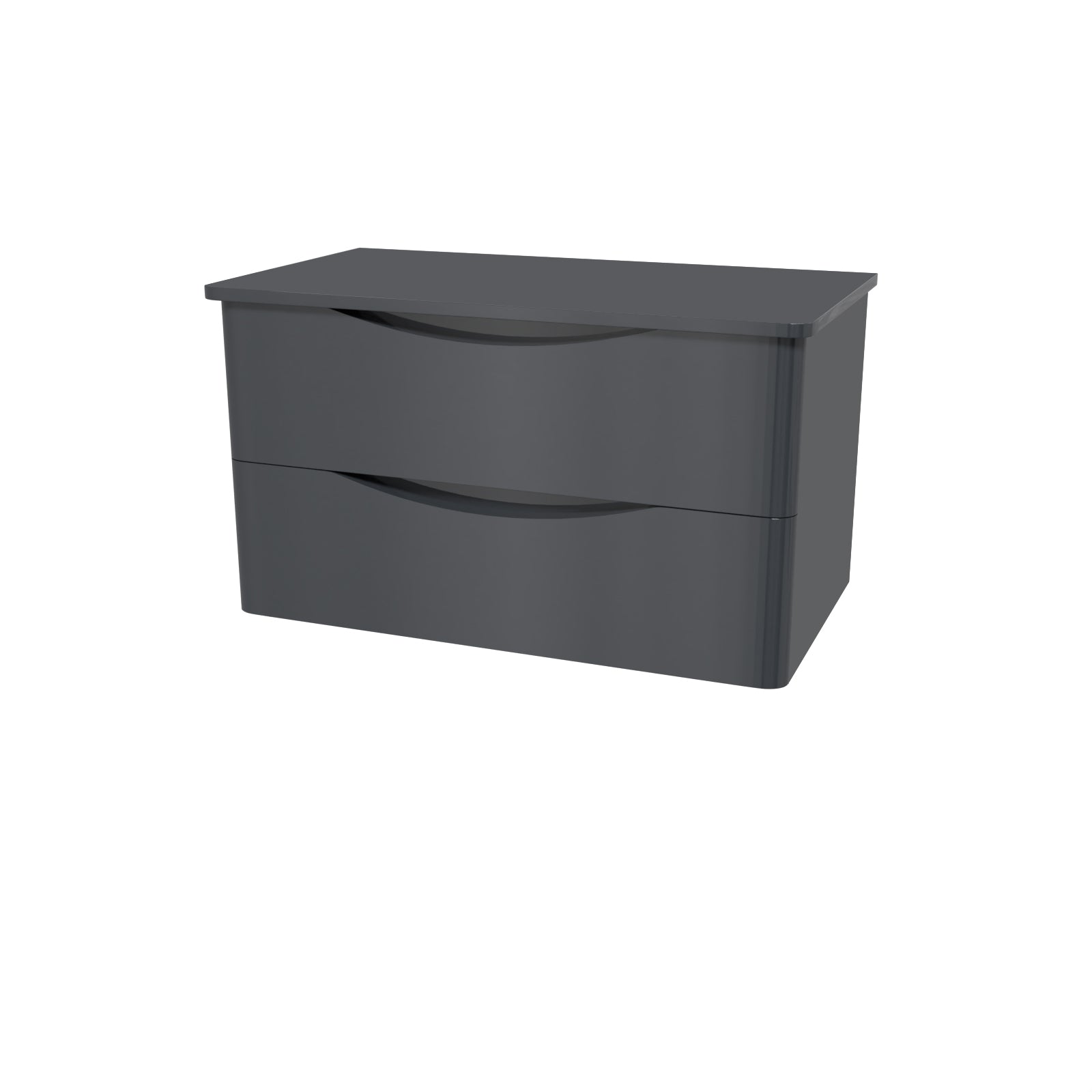 Dark gray rectangular box with two drawers on a white background