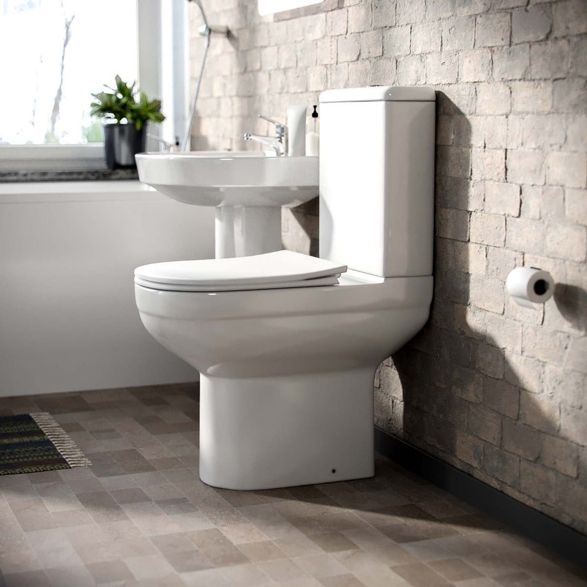 Contract 2 Piece Dual Flush Toilet Wc Pan & Full Pedestal Basin Bathroom Suite