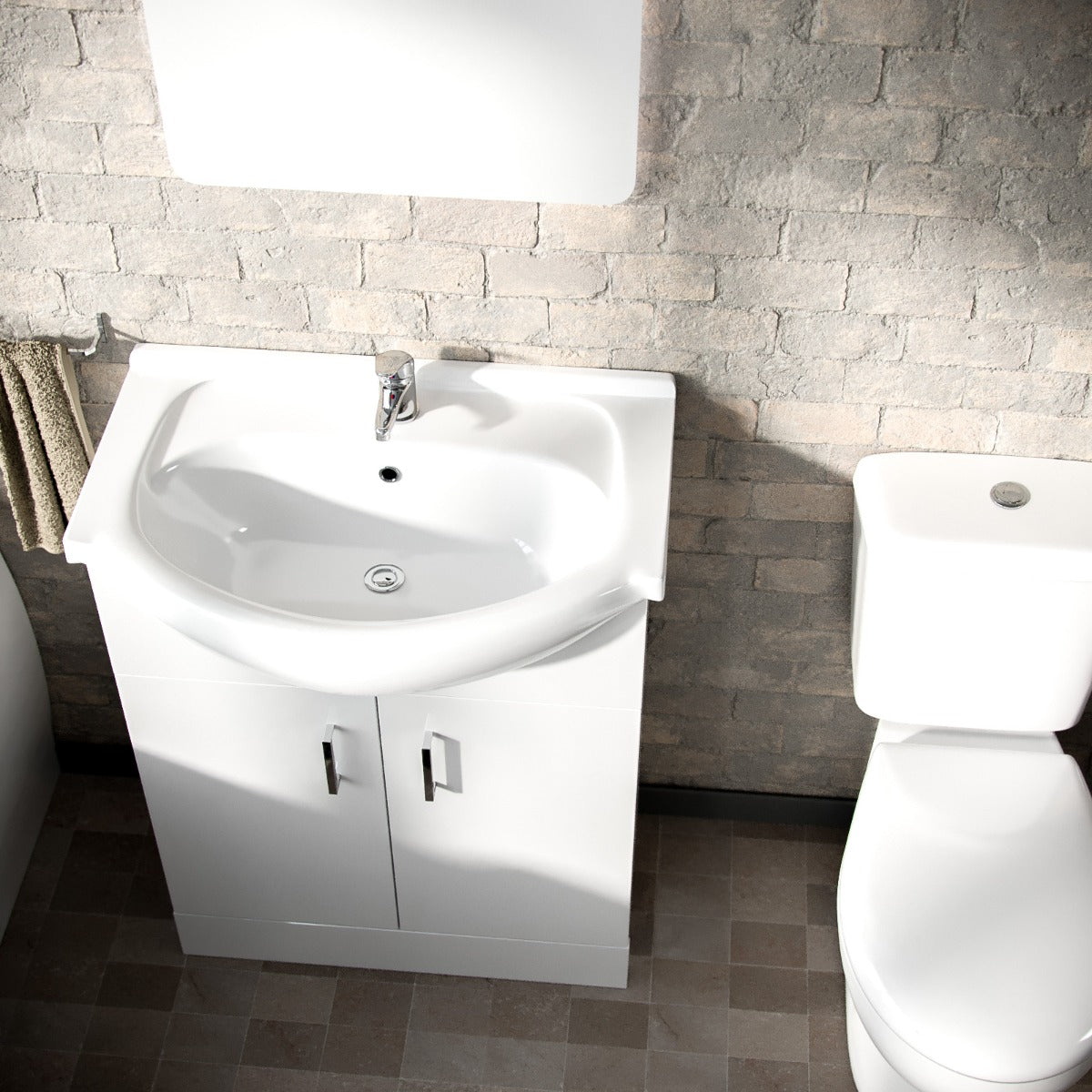 Ellen White 650mm Basin Vanity Unit Close Coupled Toilet & Round Bath Tub Suite