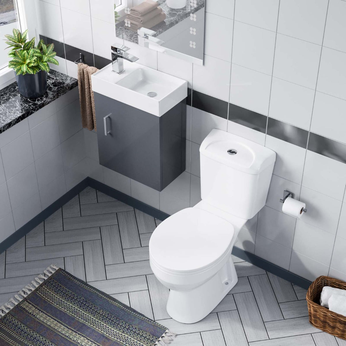 Nanuya 400mm Grey Wall Hung Vanity Unit And Toilet Pan