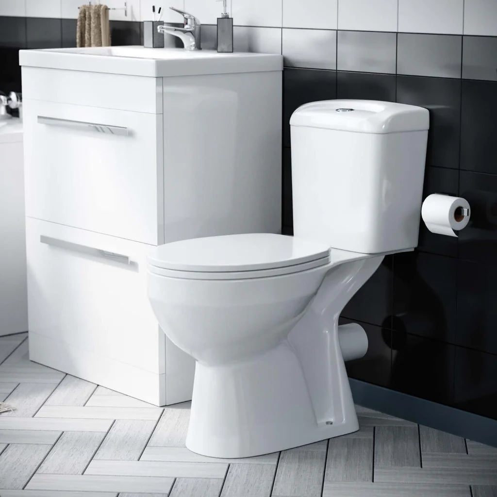 Nanuya 610 mm Basin 2 Drawer Vanity Cabinet & WC Toilet Pan 2-Piece Suite