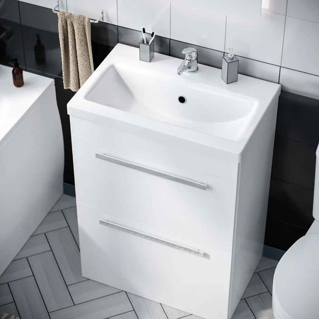Nanuya 610 mm Basin 2 Drawer Vanity Cabinet & WC Toilet Pan 2-Piece Suite