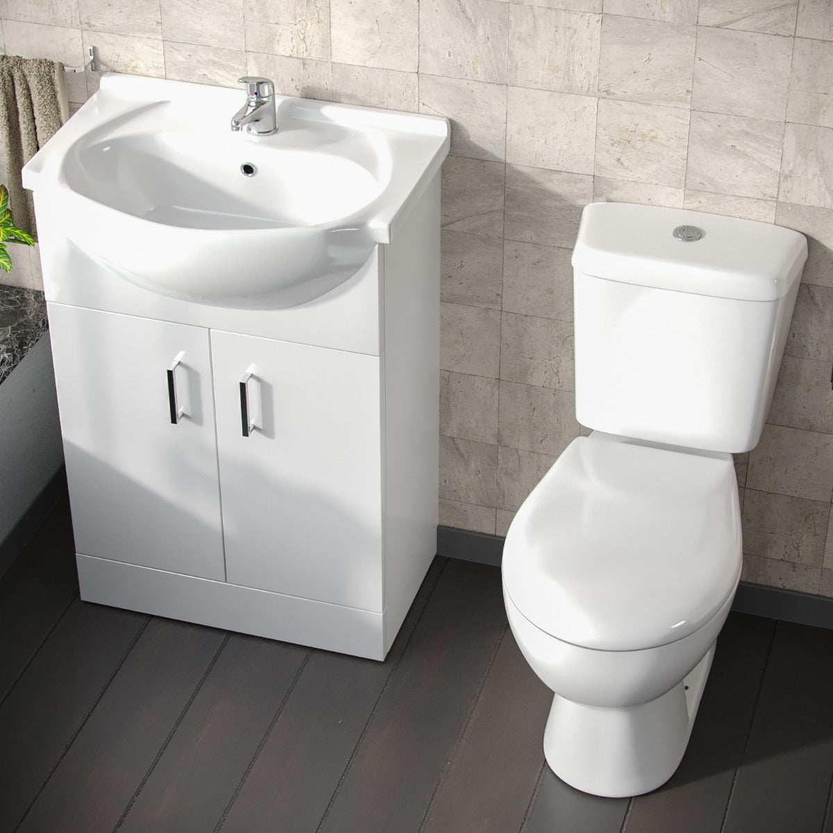 Ellen 550mm Floorstanding Vanity Basin Unit & Close Coupled Toilet White