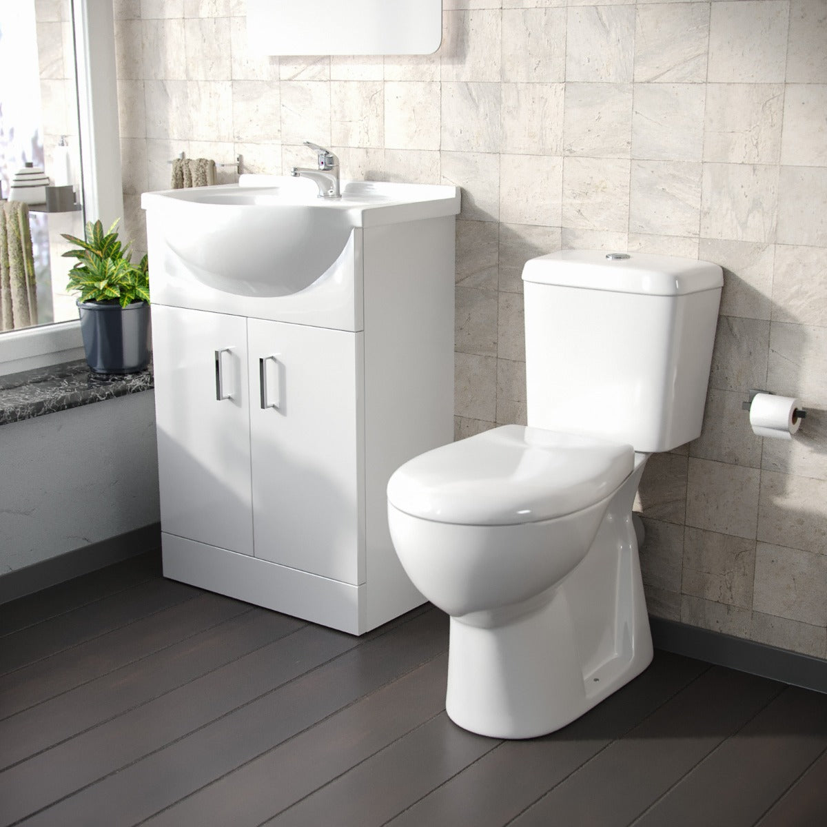 Ellen 550mm Floorstanding Vanity Basin Unit & Close Coupled Toilet White