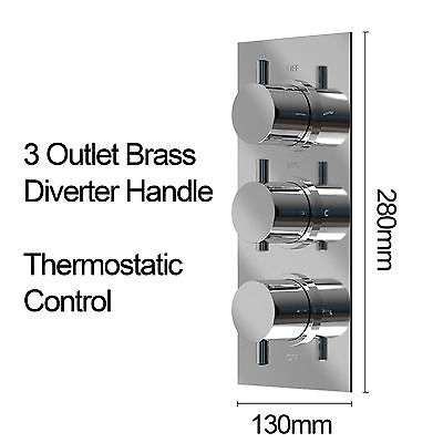 Flora 3 way 3 dial Round Concealed Thermostatic Mixer Valve, Body Jets, Shower head and handheld
