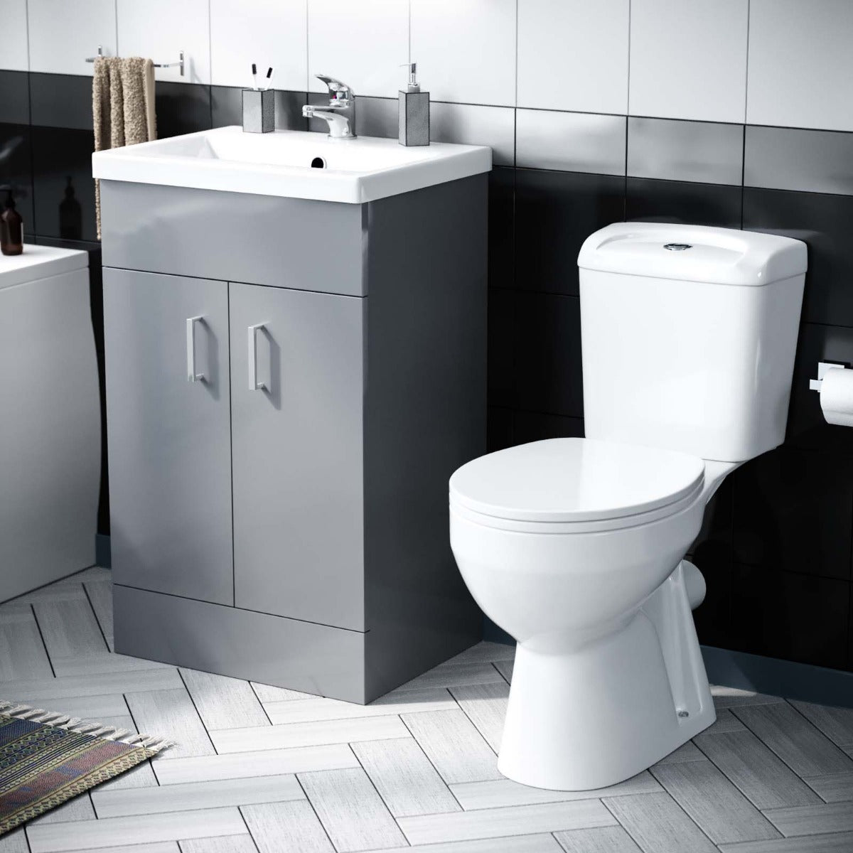 Nanuya 500mm Flat Pack Grey Vanity & WC Toilet Pan